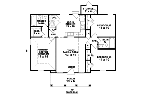 Floor Plan - Main Floor for Farmhouse House Plan #81-1373 - 3 bed, 2 bath