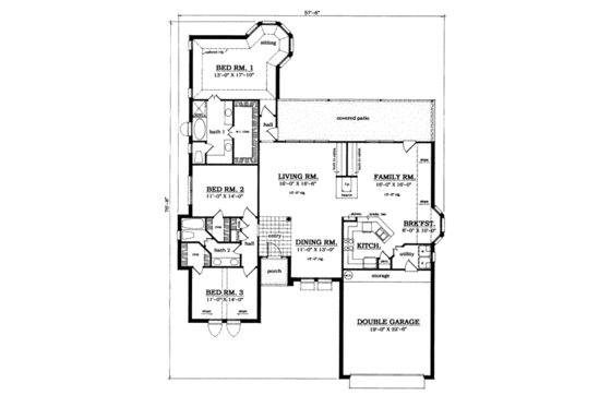Floor Plan - Main Floor for Traditional House Plan #42-141 - 3 bed, 2 bath