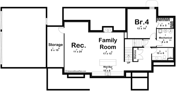 Home Plan - Floor Plan - Lower Floor for Cottage House Plan #455-806 - 3 bed, 4 bath