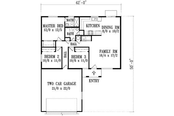 Floor Plan - Main Floor for Adobe / Southwestern House Plan #1-1060 - 3 bed, 2 bath