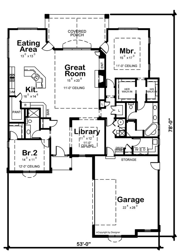 Dream House Plan - Floor Plan - Main Floor for European House Plan #20-2046 - 2 bed, 2 bath