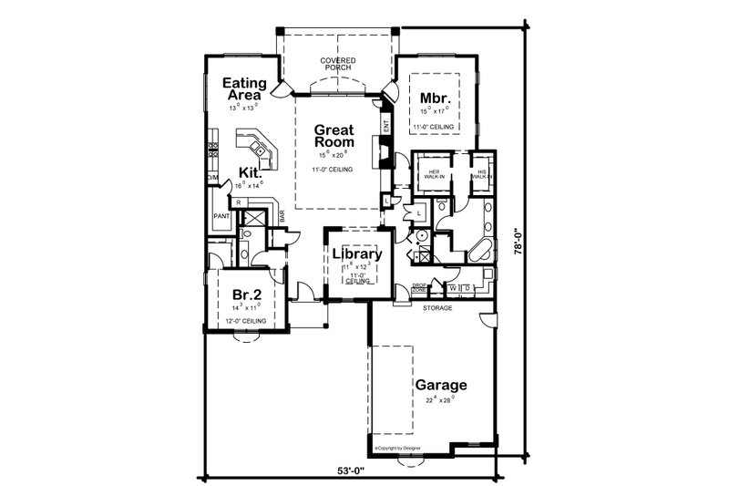 Dream House Plan - Floor Plan - Main Floor for European House Plan #20-2046 - 2 bed, 2 bath