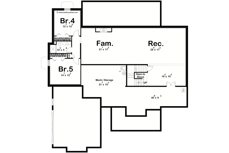 House Blueprint - Floor Plan - Lower Floor for Farmhouse House Plan #455-745 - 3 bed, 2.5 bath