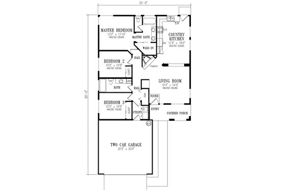 Floor Plan - Main Floor for Mediterranean House Plan #1-227 - 3 bed, 2 bath