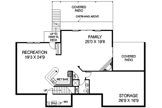 Floor Plan - Lower Floor for Bungalow House Plan #60-394 - 4 bed, 3 bath