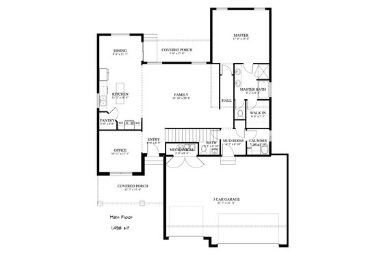 Floor Plan - Main Floor for Craftsman House Plan #1060-52 - 4 bed, 2.5 bath