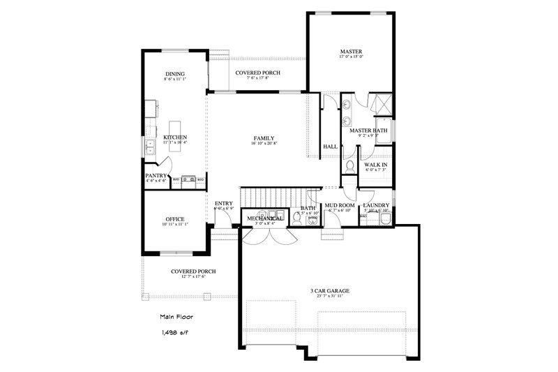 House Plan Design - Floor Plan - Main Floor for Craftsman House Plan #1060-52 - 4 bed, 2.5 bath