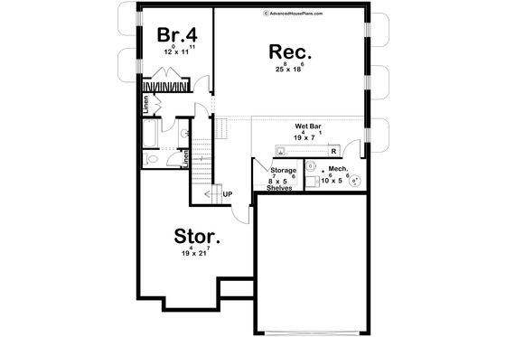Floor Plan - Lower Floor for Cottage House Plan #455-783 - 3 bed, 3 bath