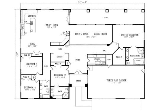 Floor Plan - Main Floor for Adobe / Southwestern House Plan #1-826 - 4 bed, 3 bath