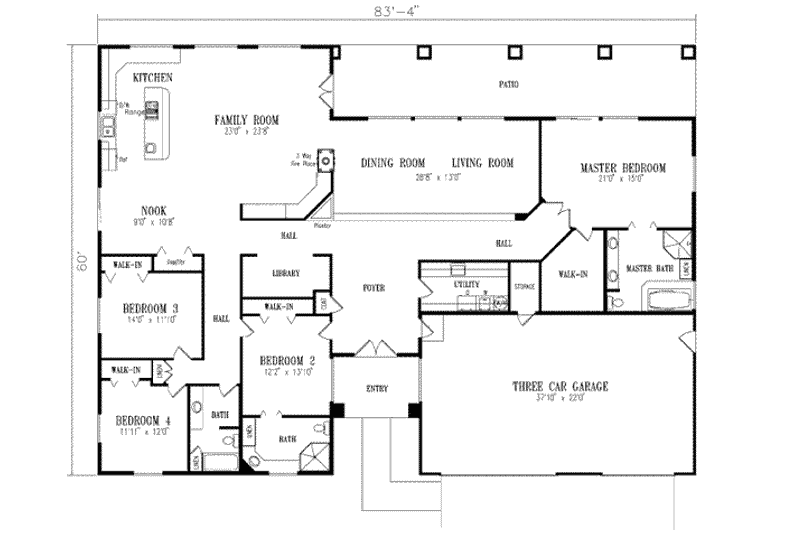 Home Plan - Floor Plan - Main Floor for Adobe / Southwestern House Plan #1-826 - 4 bed, 3 bath