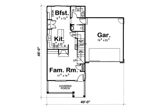 Floor Plan - Main Floor for Country House Plan #20-2227 - 3 bed, 2.5 bath