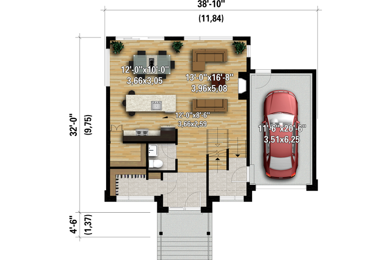 Home Plan - Floor Plan - Main Floor for Contemporary House Plan #25-4889 - 3 bed, 1.5 bath