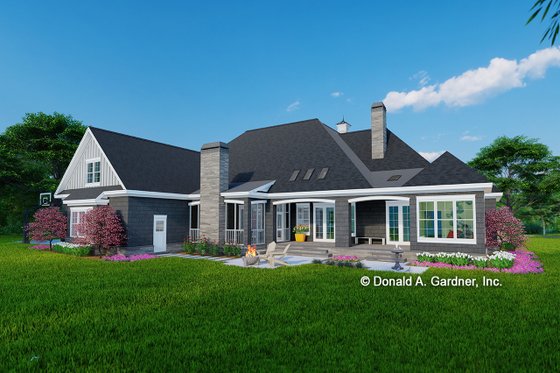 Exterior - Rear Elevation for European House Plan #929-1023 - 4 bed, 3 bath