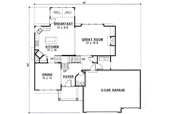 Floor Plan - Main Floor for Traditional House Plan #67-542 - 4 bed, 3.5 bath