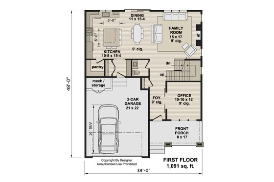 Floor Plan - Main Floor for Craftsman House Plan #51-1525 - 3 bed, 2.5 bath