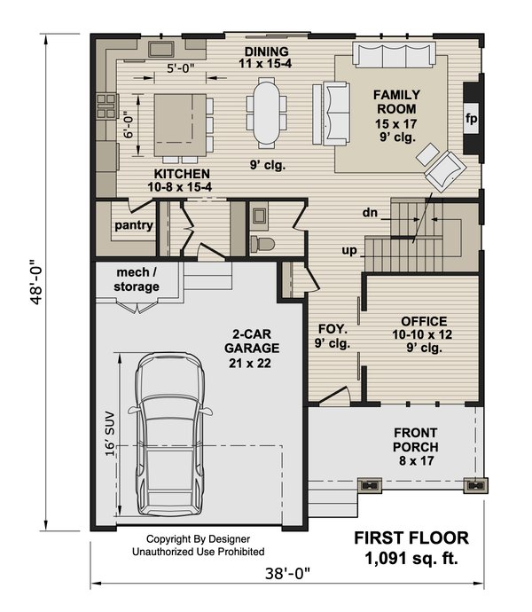 Architectural House Design - Floor Plan - Main Floor for Craftsman House Plan #51-1525 - 3 bed, 2.5 bath