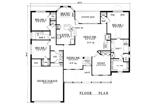 Floor Plan - Main Floor for Southern House Plan #42-213 - 3 bed, 2 bath