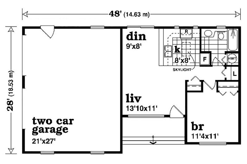 House Blueprint - Floor Plan - Main Floor for Traditional House Plan #47-636 - 1 bed, 1 bath