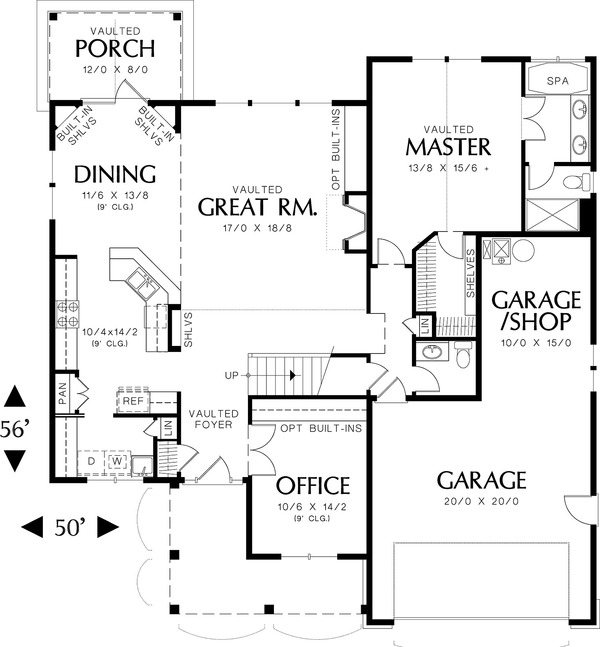 Architectural House Design - Main Level Floor Plan - 2100 square foot Craftsman home