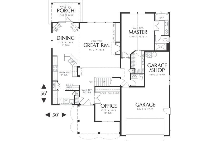 Architectural House Design - Main Level Floor Plan - 2100 square foot Craftsman home