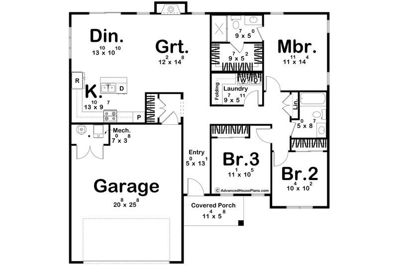 House Blueprint - Floor Plan - Main Floor for Ranch House Plan #455-367 - 3 bed, 2 bath
