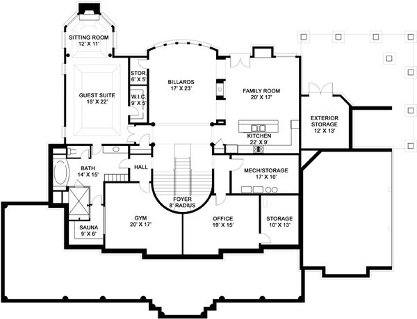 Architectural House Design - Southern Floor Plan - Lower Floor Plan #119-198