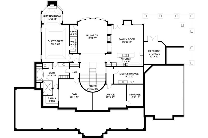 House Blueprint - Floor Plan - Lower Floor for Southern House Plan #119-198 - 5 bed, 5.5 bath