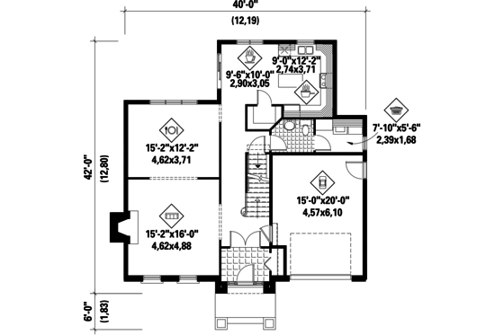 Floor Plan - Main Floor for Colonial House Plan #25-4767 - 4 bed, 2 bath