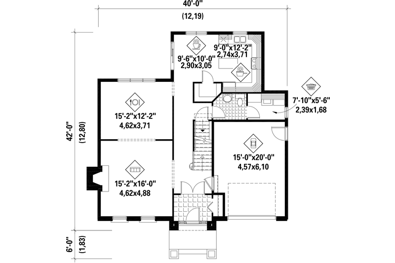 Dream House Plan - Floor Plan - Main Floor for Colonial House Plan #25-4767 - 4 bed, 2 bath