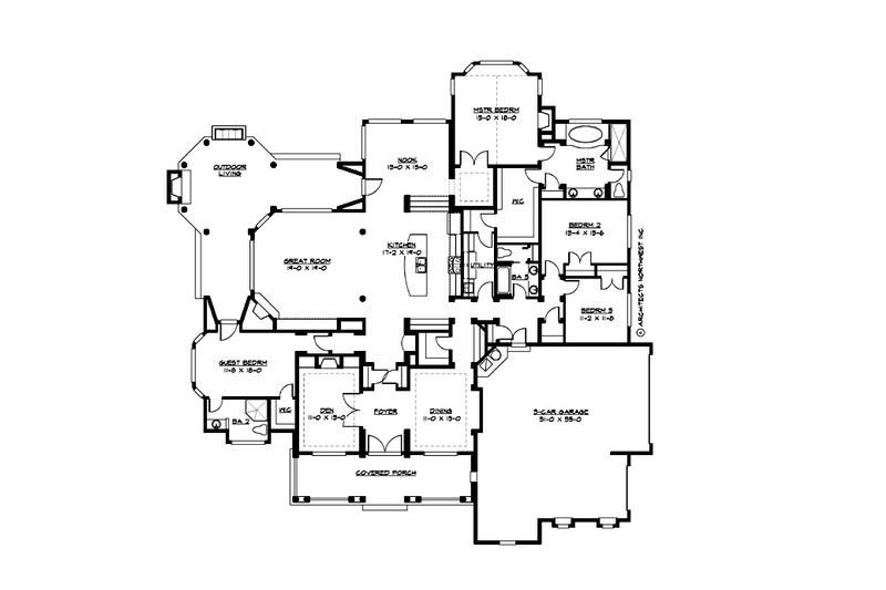 House Blueprint - Floor Plan - Main Floor for Traditional House Plan #132-206 - 4 bed, 3 bath