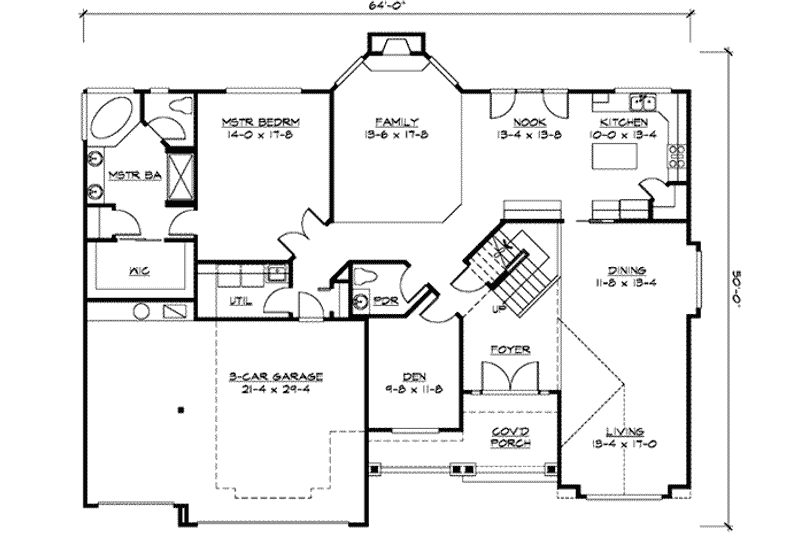 Home Plan - Floor Plan - Main Floor for Craftsman House Plan #132-143 - 4 bed, 2.5 bath