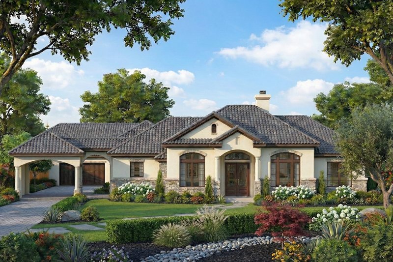 Architectural House Design - Exterior - Front Elevation 3 for Mediterranean House Plan #80-175 - 4 bed, 3.5 bath