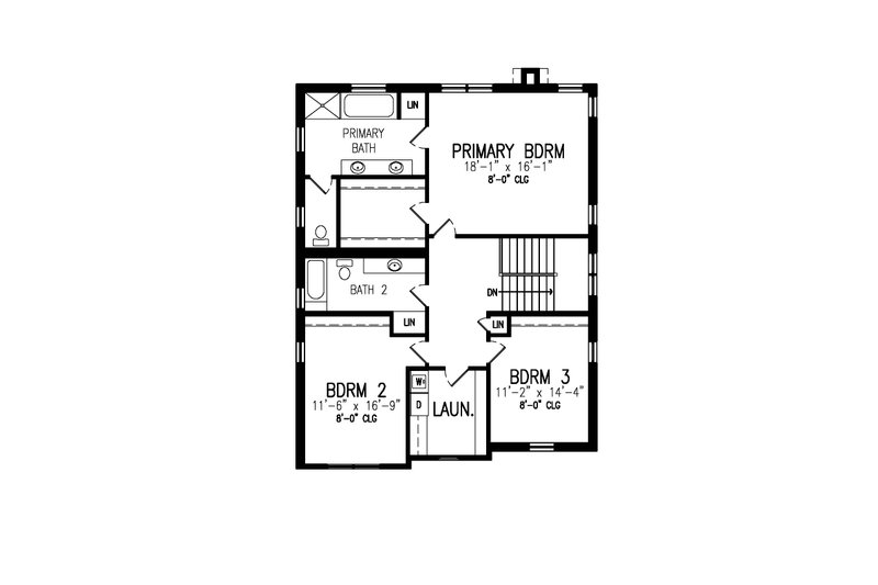 House Blueprint - Floor Plan - Upper Floor for Farmhouse House Plan #497-63 - 3 bed, 2.5 bath