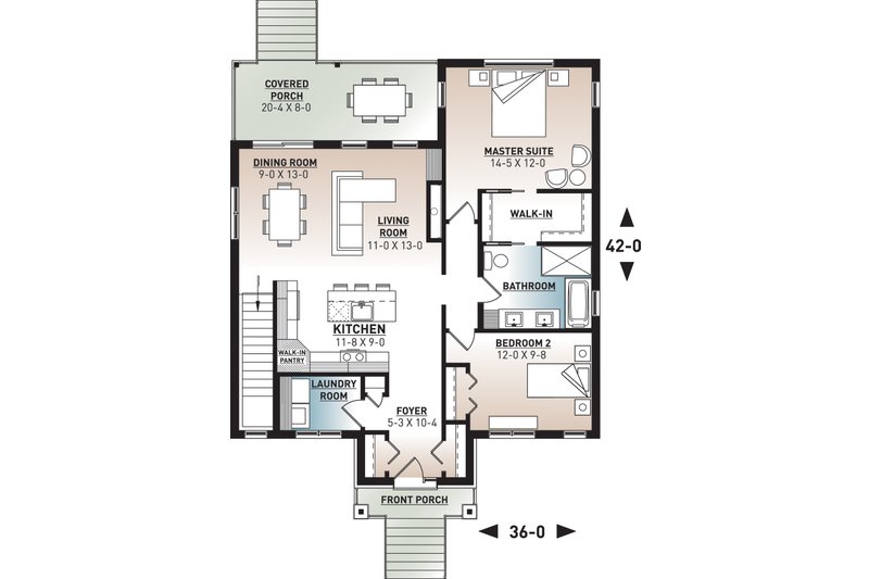House Design - Floor Plan - Main Floor for Farmhouse House Plan #23-2716 - 2 bed, 1 bath