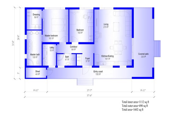 Floor Plan - Main Floor for Modern House Plan #549-19 - 2 bed, 2 bath