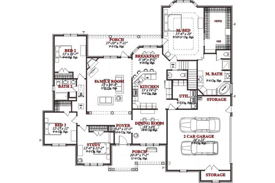 Floor Plan - Main Floor for Traditional House Plan #63-311 - 3 bed, 2.5 bath