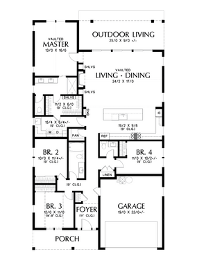 Floor Plan - Main Floor for Farmhouse House Plan #48-1041 - 4 bed, 2.5 bath