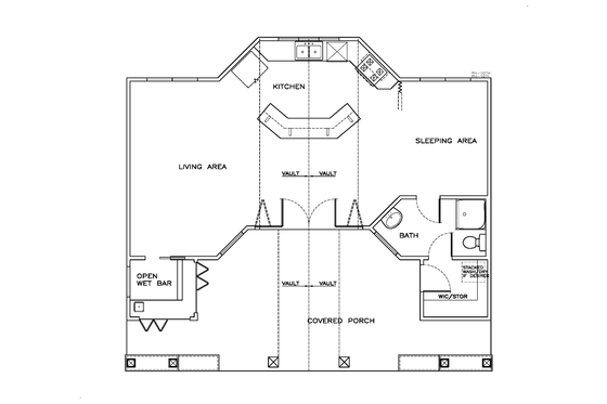 Floor Plan - Main Floor for Craftsman House Plan #8-286 - 1 bed, 1 bath