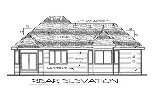 Exterior - Rear Elevation for Traditional House Plan #20-2100 - 2 bed, 2 bath