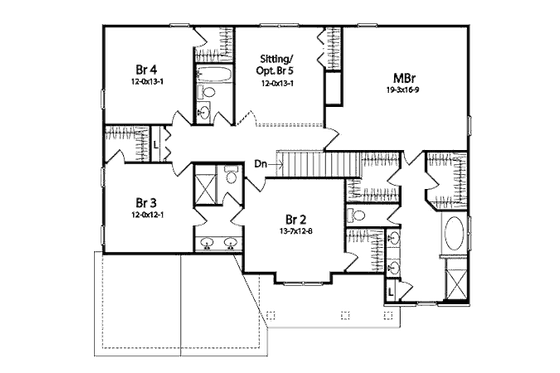 Floor Plan - Upper Floor for Traditional House Plan #22-543 - 4 bed, 3.5 bath