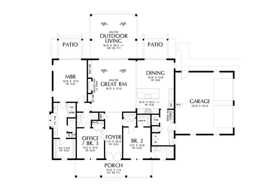Floor Plan - Main Floor for Farmhouse House Plan #48-1182 - 3 bed, 3 bath