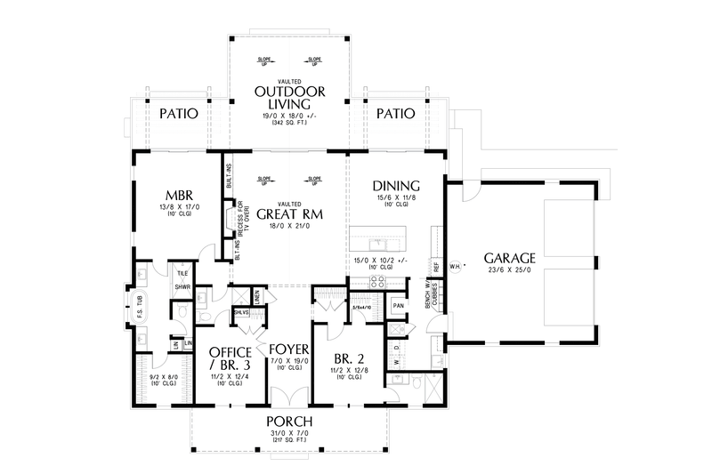House Design - Floor Plan - Main Floor for Farmhouse House Plan #48-1182 - 3 bed, 3 bath