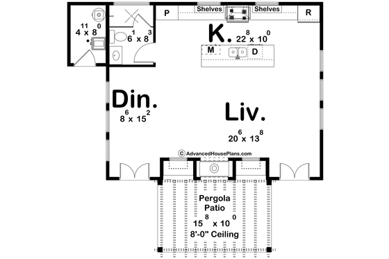 Floor Plan - Main Floor for Cottage House Plan #455-631, 1 bath