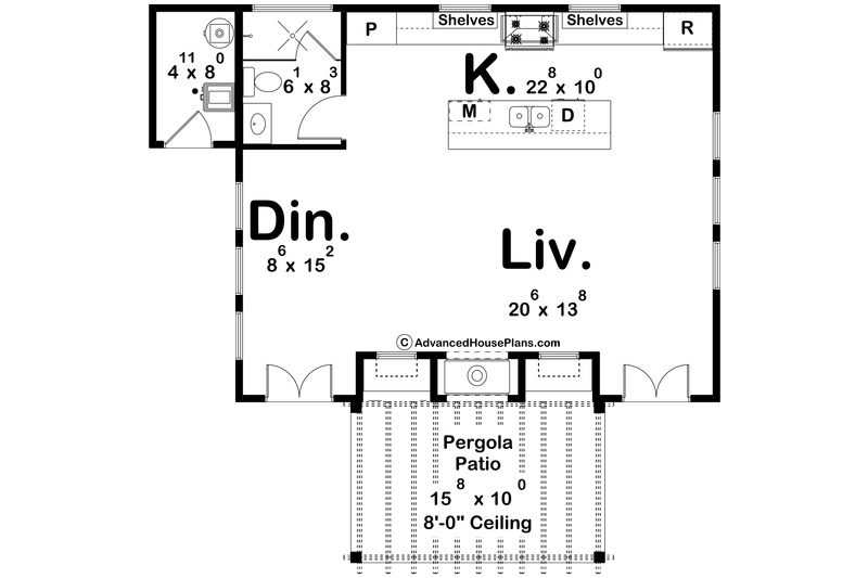 Home Plan - Floor Plan - Main Floor for Cottage House Plan #455-631, 1 bath