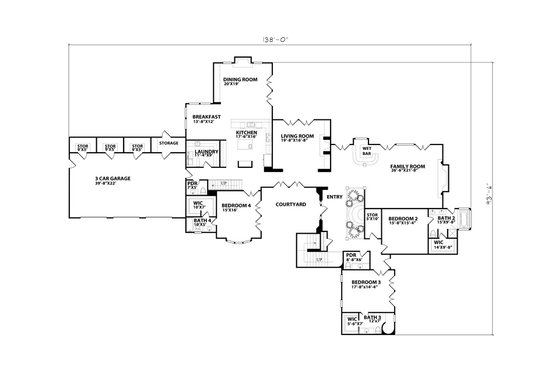 Floor Plan - Main Floor for Mediterranean House Plan #515-26 - 4 bed, 5 bath