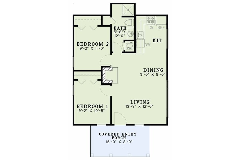 Dream House Plan - Floor Plan - Main Floor for Country House Plan #17-2604 - 2 bed, 1 bath