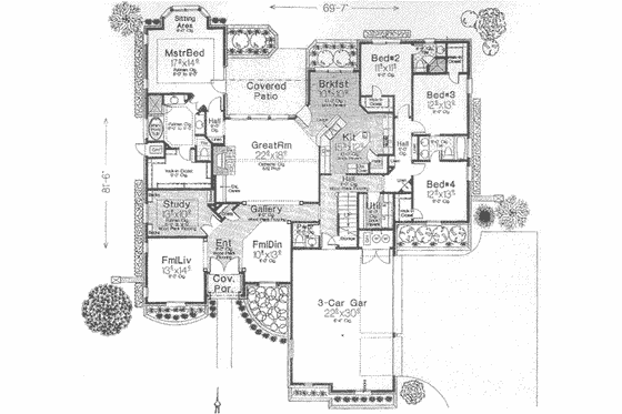 Floor Plan - Main Floor for European House Plan #310-390 - 4 bed, 3.5 bath