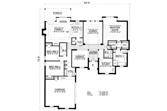 Floor Plan - Main Floor for European House Plan #40-430 - 3 bed, 3 bath