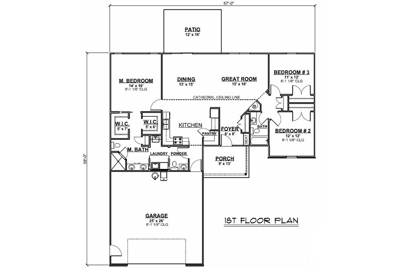 House Blueprint - Floor Plan - Main Floor for Ranch House Plan #1064-21 - 3 bed, 2.5 bath
