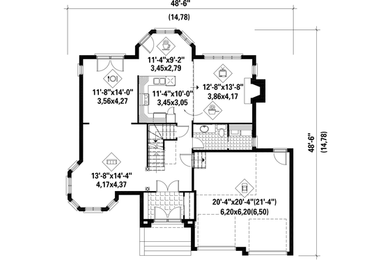 Floor Plan - Main Floor for European House Plan #25-4693 - 3 bed, 2 bath
